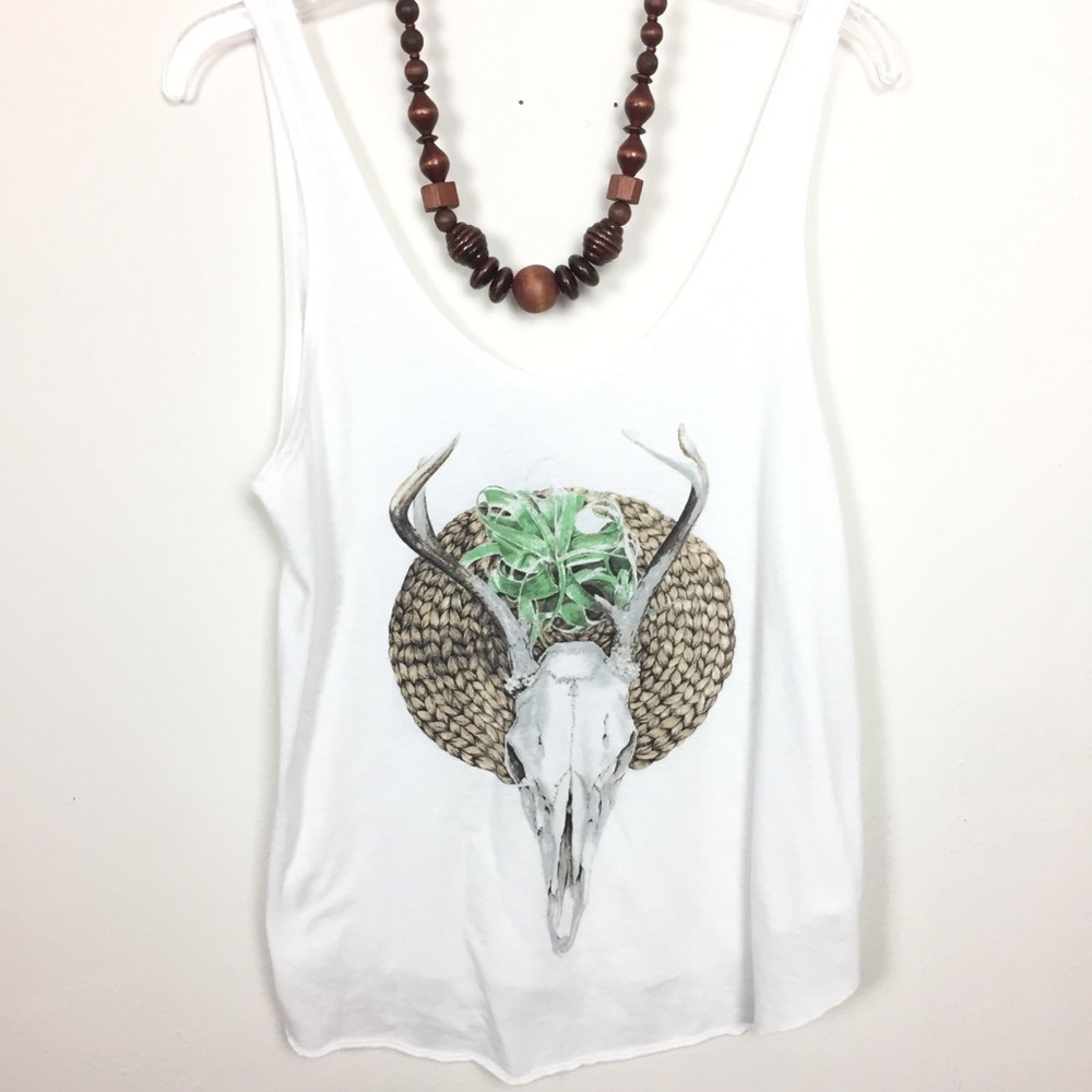 RVCA White Tank Top Boho Steer Antlers Hippie S
